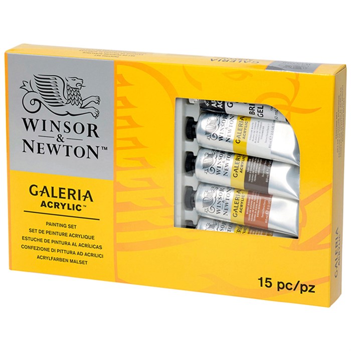 Краски акриловые Winsor&Newton "Galeria", 09цв., 60мл/туба, доска, палитра, медиум для блеска, 2 кисти, картон. упаковка R316325 - фото 534614