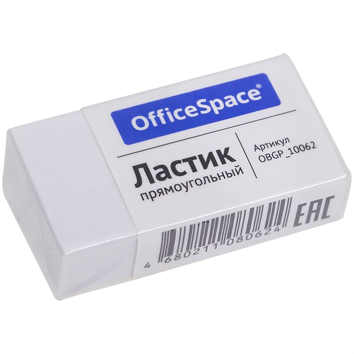 Ластик OfficeSpace, прямоугольный, термопластичная резина, картонный футляр, 38*20*10мм R235541 - фото 539120