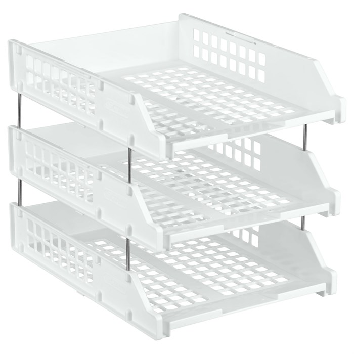 Лоток для бумаг горизонтальный СТАММ "Strong", набор 3шт., на метал. стержнях, белый R370904 - фото 540893