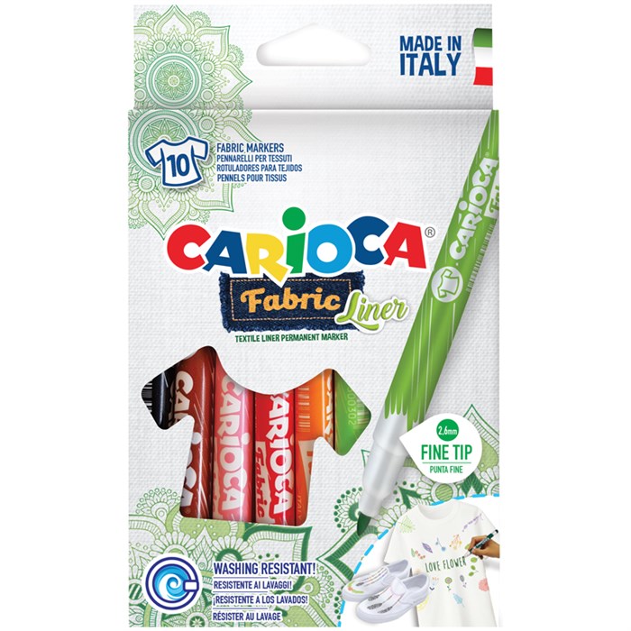 Набор фломастеров для ткани Carioca "Fabric Liner" 10цв., картон. уп., европодвес R262626 - фото 543482