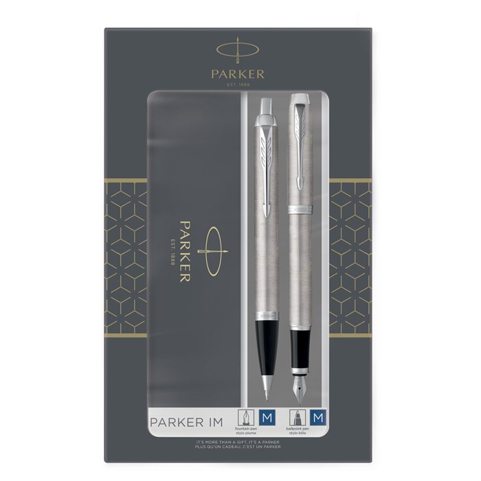 Набор Parker "IM Duo": шар. ручка IM Stainless Steel CT, синяя, 1,0мм + перьевая ручка IM Stainless Steel CT, подарочная упаковка R359541 - фото 548173