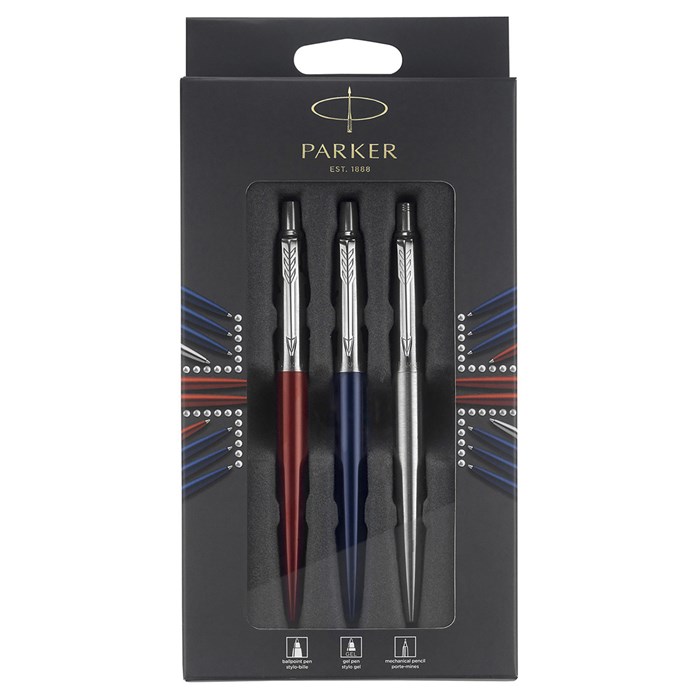 Набор Parker "Jotter London Trio": шариковая ручка + гелевая ручка + механический карандаш, подарочная упаковка, европодвес R351128 - фото 548174