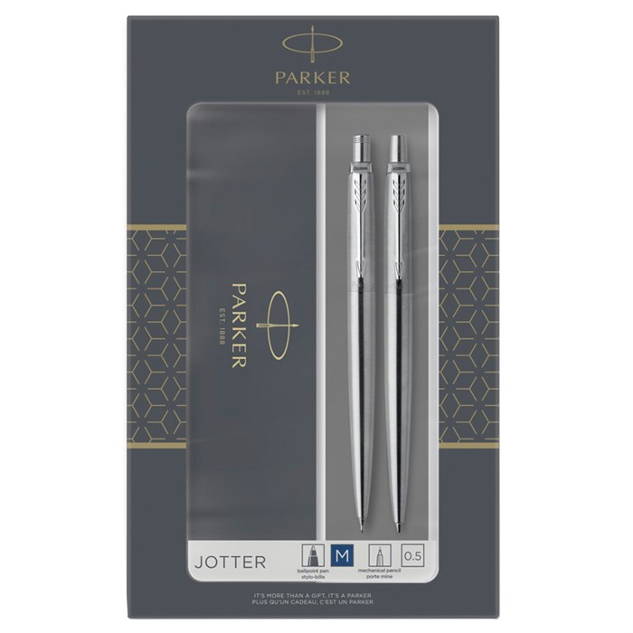 Набор Parker "Jotter Stainless Steel CT": ручка шариковая, 1,0мм и механический карандаш, 0,5мм, подарочная упаковка R288615 - фото 548202