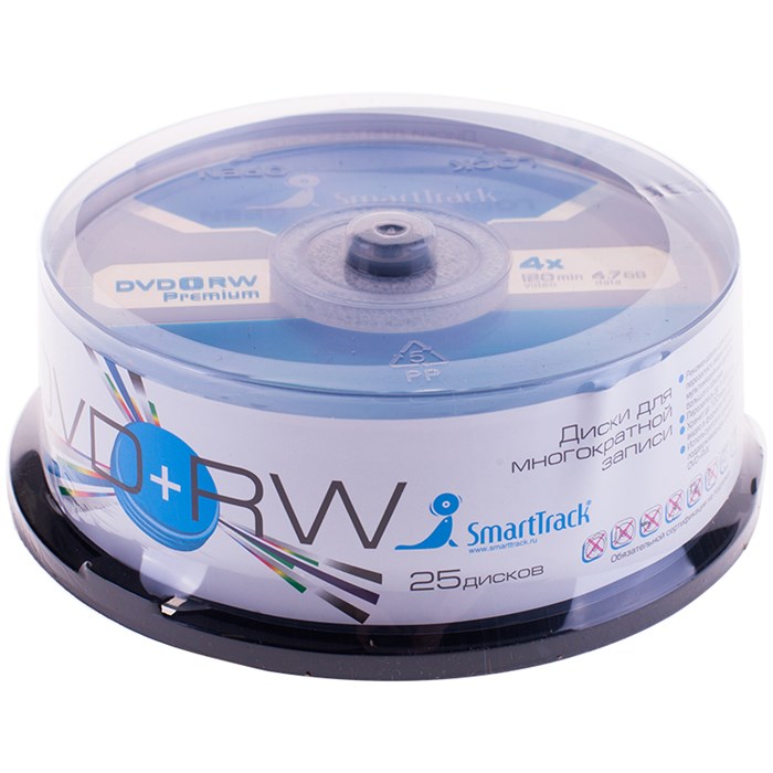 Диск DVD+RW 4.7Gb Smart Track 4x Cake Box (25шт) R105709 - фото 550838