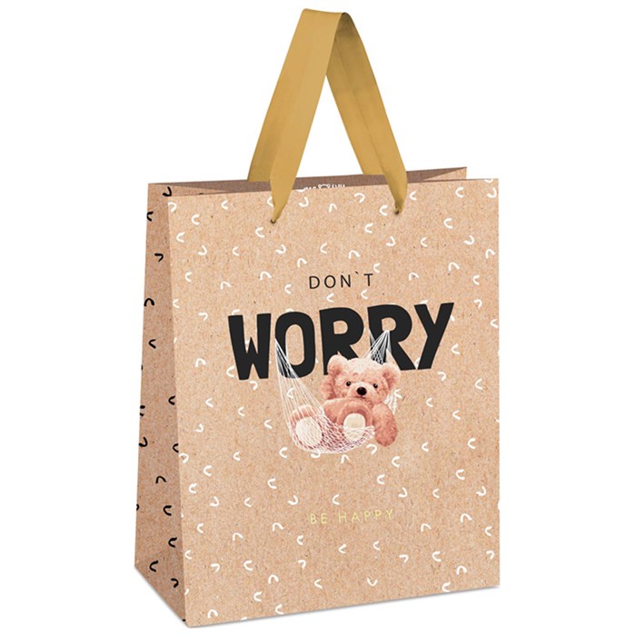 Пакет подарочный 18*23*10см MESHU "Don't worry", отд. фольгой, крафт R339767 - фото 551648