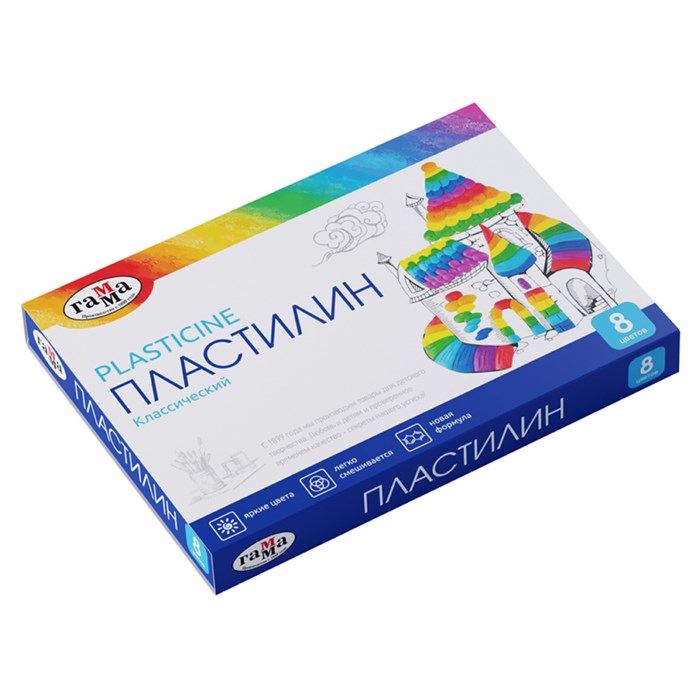 Пластилин Гамма "Классический", 08 цветов, 160г, со стеком, картон. упаковка R268015 - фото 562785