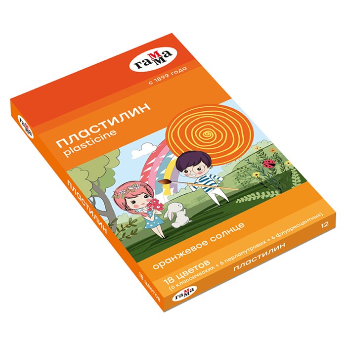 Пластилин Гамма "Оранжевое солнце", 18 цветов (6 классич., 6 флуор., 6 перл.), 234г, со стеком, картон. упаковка R312970 - фото 562953