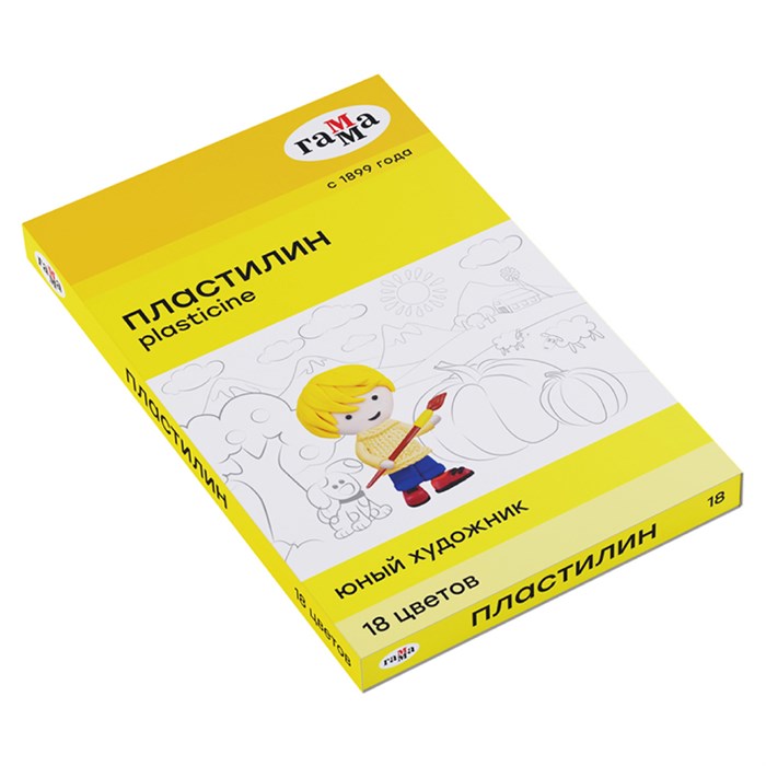 Пластилин Гамма "Юный художник" NEW, 18 цветов, 252г, со стеком, картон. упаковка R298649 - фото 563018