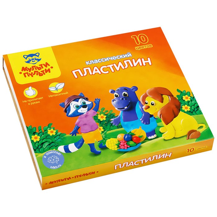 Пластилин Мульти-Пульти "Приключения Енота", 10 цветов, 200г, со стеком, картон R236482 - фото 563223