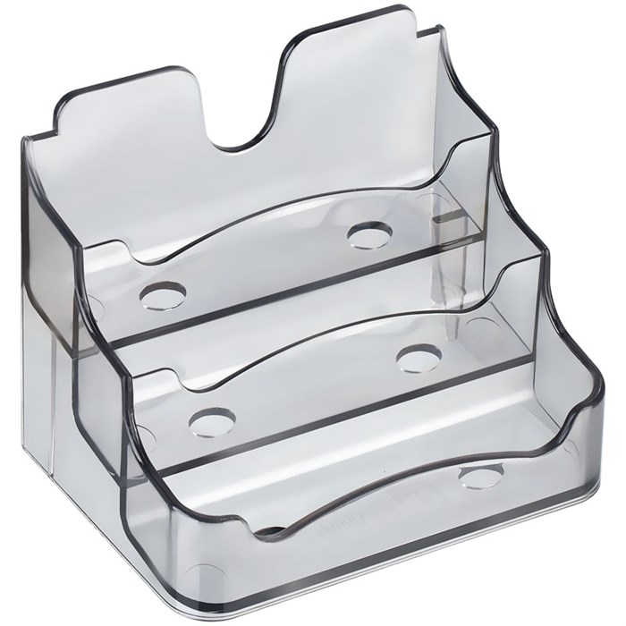 Подставка для визиток настольная СТАММ 70*102мм, 3 отделения, тонированная серая R323251 - фото 564514