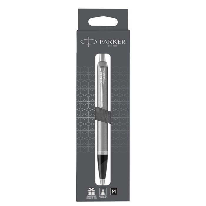 Ручка шариковая Parker "IM Stainless Steel CT" черная, 1,0мм, кнопочн., подарочная упаковка с европодвесом R359537 - фото 572333