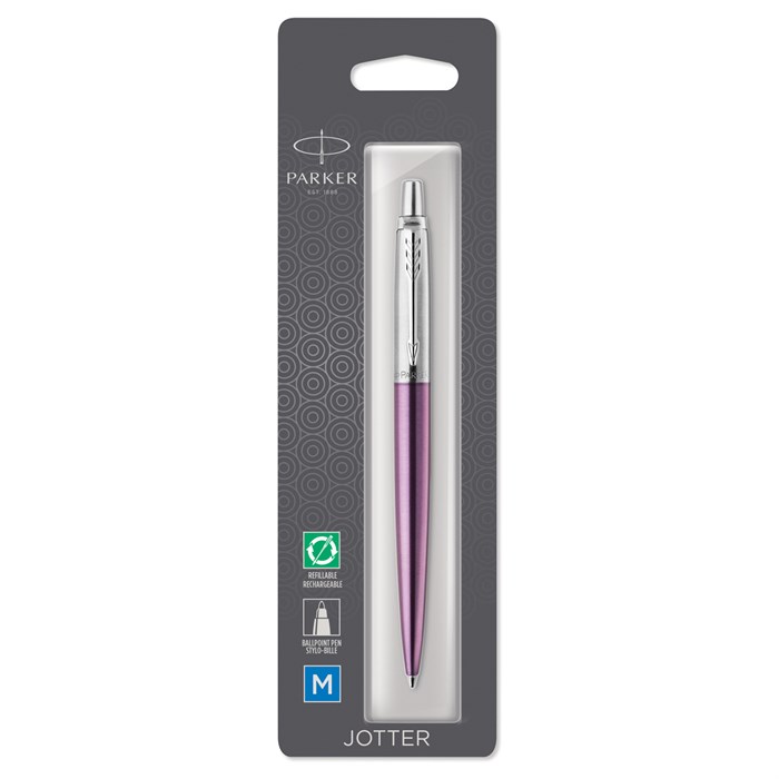 Ручка шариковая Parker "Jotter Victoria Violet Chrome CT" синяя, 1,0мм, кнопочный механизм, блистер R348398 - фото 572444