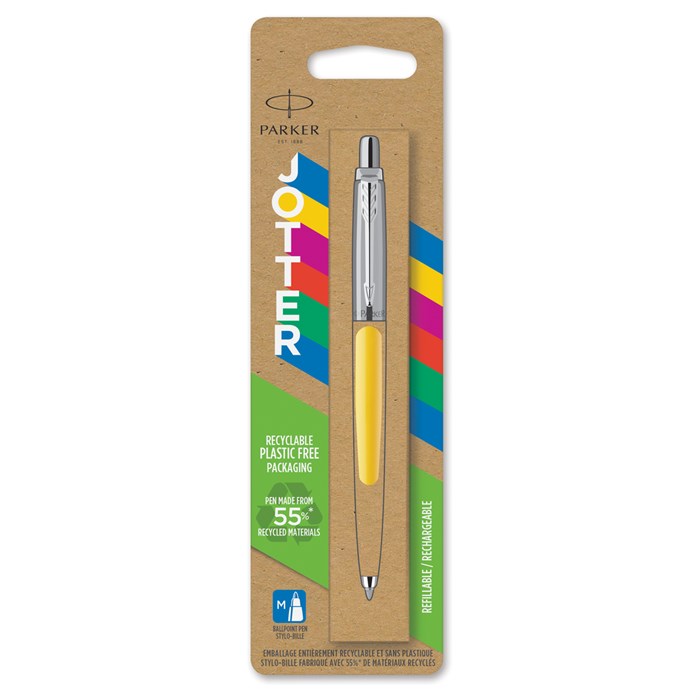 Ручка шариковая Parker "Jotter Yellow CT" синяя, 1,0мм, кнопочн., пластик. корпус, блистер R295246 - фото 572500