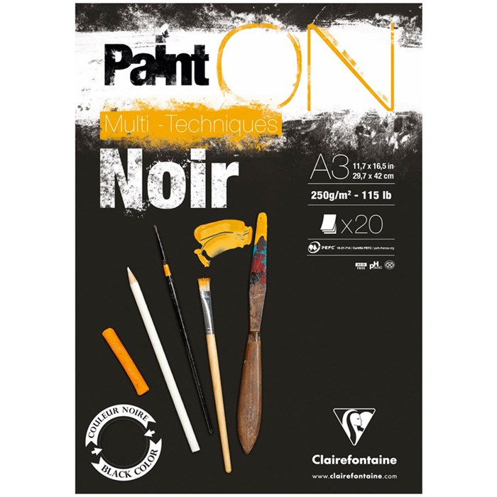 Скетчбук - альбом для смешанных техник 20л., А3 Clairefontaine "Paint ON Noir", на склейке, черный, 250г/м2 R304099 - фото 576095