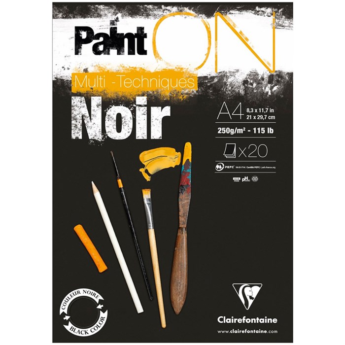 Скетчбук - альбом для смешанных техник 20л., А4 Clairefontaine "Paint ON Noir", на склейке, черный, 250г/м2 R304098 - фото 576102