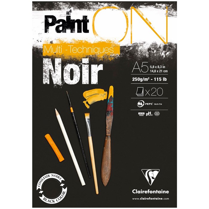 Скетчбук - альбом для смешанных техник 20л., А5 Clairefontaine "Paint ON Noir", на склейке, черный, 250г/м2 R304097 - фото 576108