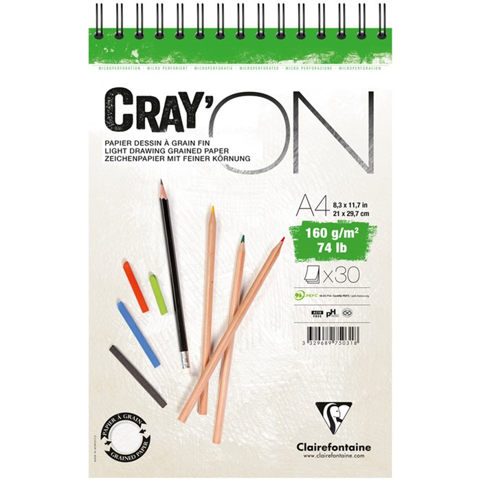 Скетчбук - блокнот 30л., А4 Clairefontaine "Cray ON", на гребне, мелкозерн., 160г/м2 R320098 - фото 576182