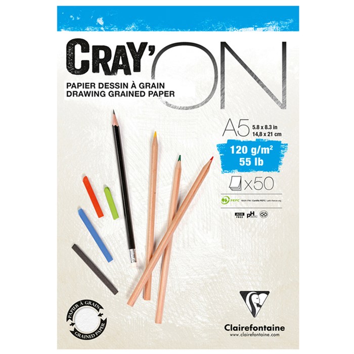 Скетчбук - блокнот 50л., А5 Clairefontaine "Cray ON", на склейке, мелкозерн., 120г/м2 R303725 - фото 576195