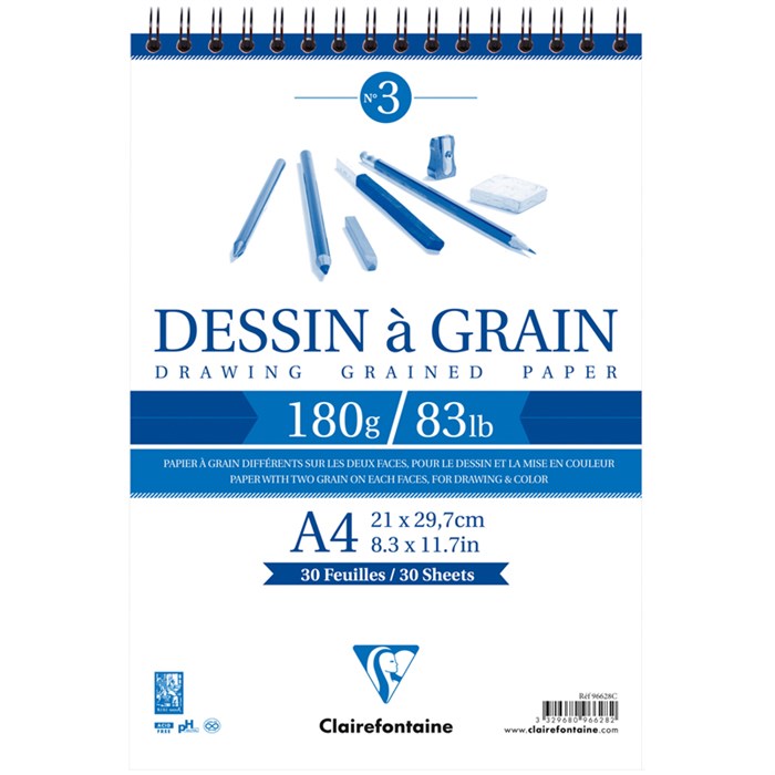 Скетчбук 30л., А4 Clairefontaine "Dessin a grain", на гребне, мелкозернистая, 180г/м2 R320105 - фото 576308