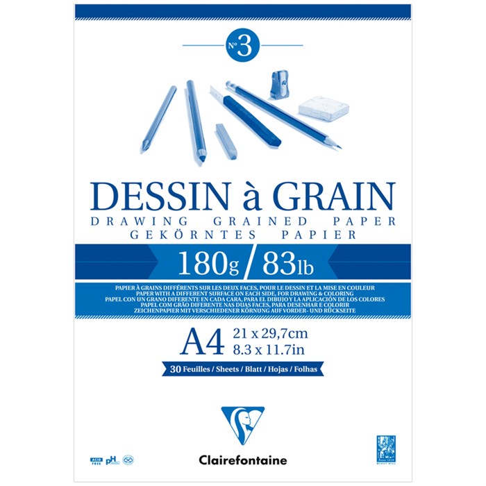 Скетчбук 30л., А4 Clairefontaine "Dessin a grain", на склейке, мелкозернистая, 180г/м2 R320103 - фото 576316