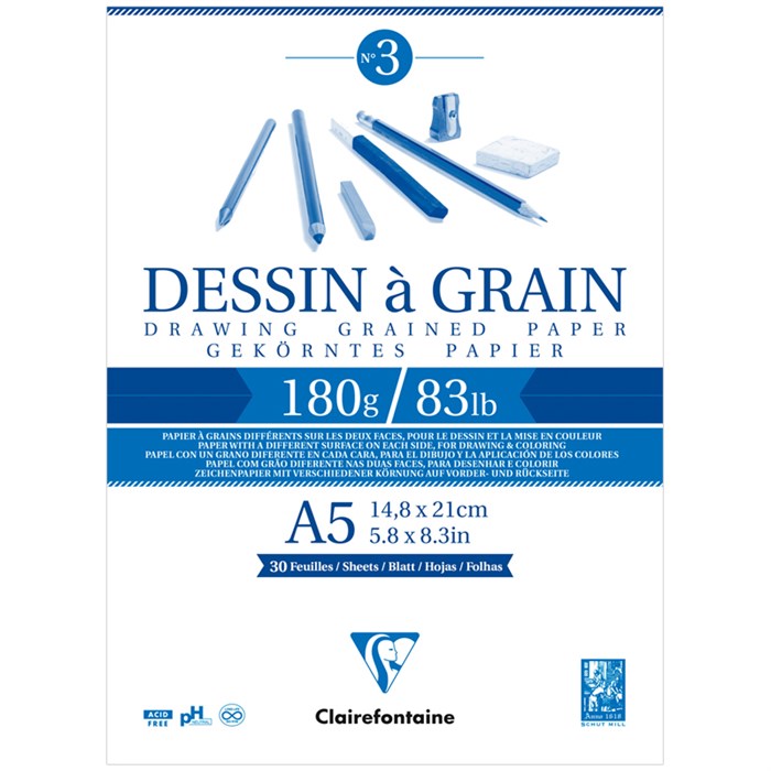 Скетчбук 30л., А5 Clairefontaine "Dessin a grain", на склейке, мелкозернистая, 180г/м2 R320102 - фото 576332