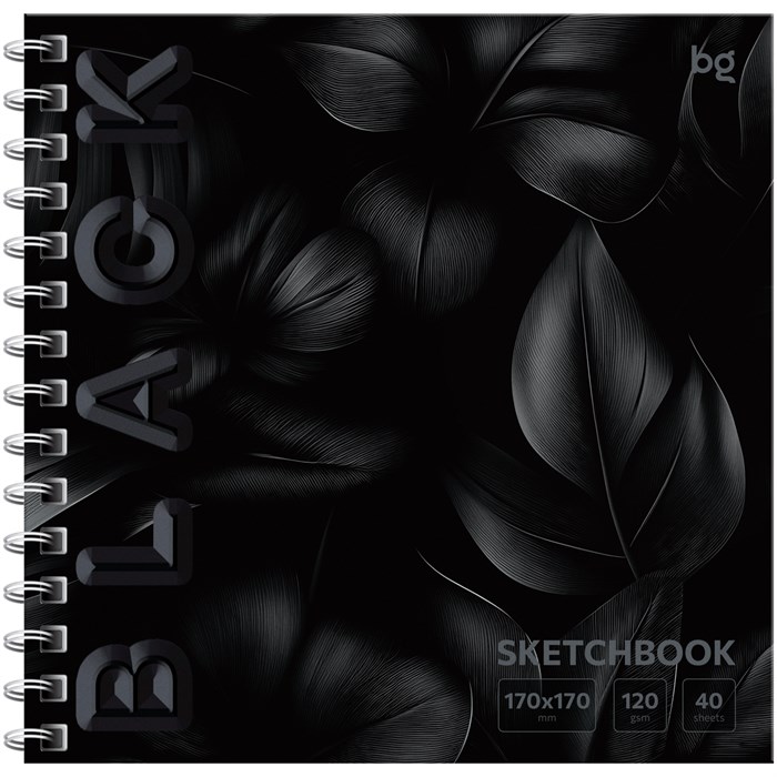 Скетчбук 40л., 170*170 BG "Black. Leaves", на гребне, soft tuch, выборочный лак, 120г/м2 R376701 - фото 576346