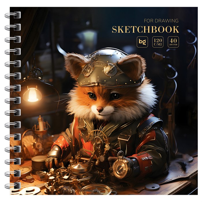 Скетчбук 40л., 170*170 BG "Steampunk. Fox", на гребне, глянцевая ламинация, фольга, 120г/м2 R365270 - фото 576352