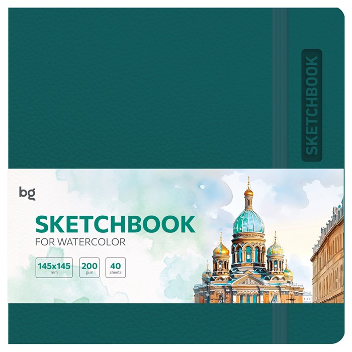 Скетчбук для акварели 40л., 145*145 BG "Bright. Teal", кожзам, на резинке, 200г/м2 R371226 - фото 576883