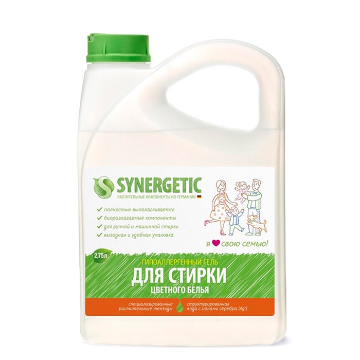 Гель для стирки Synergetic, для цветного белья, канистра, 2,75л R355925 - фото 578131