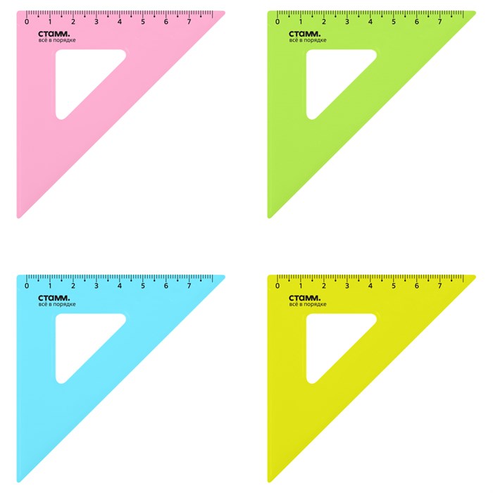 Треугольник 45°, 7см СТАММ, пластиковый, прозрачный, неоновые цвета, ассорти R067593 - фото 602832
