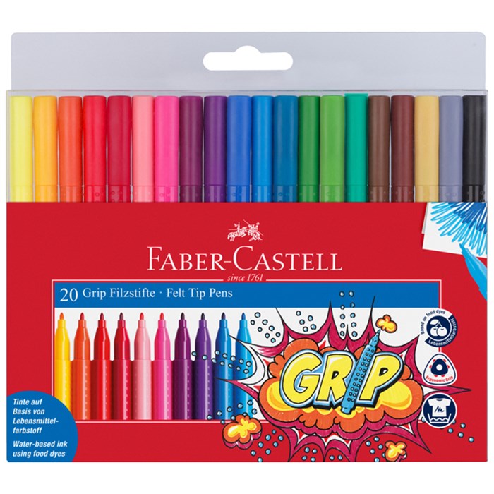 Фломастеры Faber-Castell "Grip", 20цв., трехгранные, смываемые, пластик. уп., европодвес R286203 - фото 604417