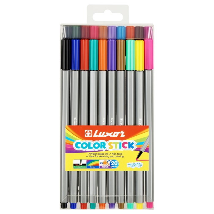 Фломастеры Luxor "Color Stick", 20цв., смываемые, ПВХ, европодвес R361670 - фото 604471