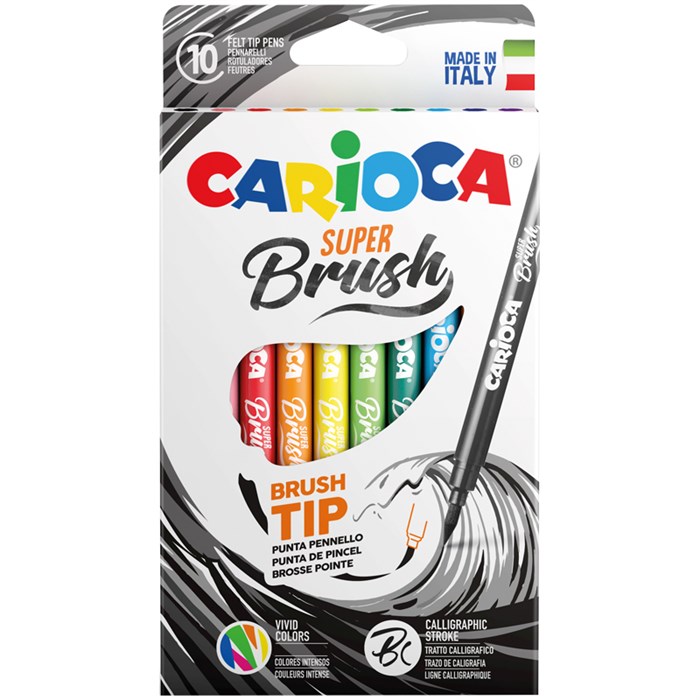 Фломастеры с кистевым пишущим узлом Carioca "Super Brush", 10цв., смываемые, картон, европодвес R262571 - фото 604947