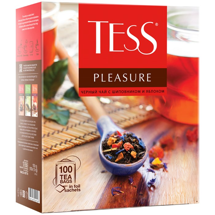 Чай Tess "Pleasure", черный, тропич. фрукты, лепестки цветов, шиповник, яблоко, 100 фольг. пакетиков по 1,5г R260721 - фото 606570