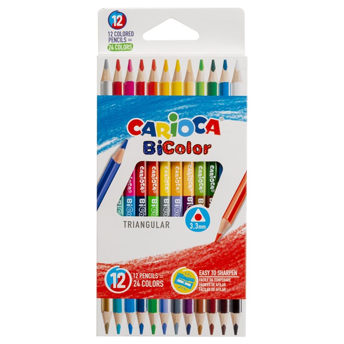 Карандаши цветные двухсторонние Carioca "Bi-Color", 24цв., 12шт., трехгран., заточен., картон, европодвес R373270 - фото 609138