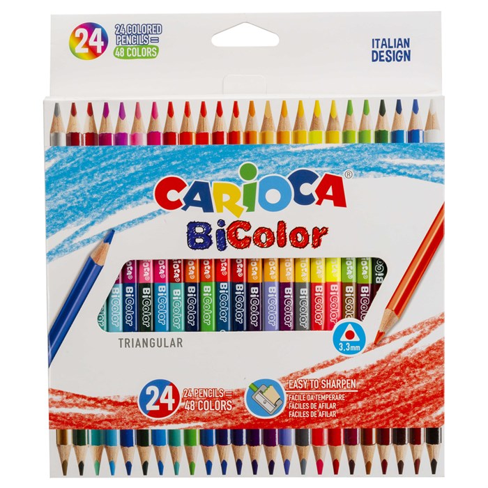 Карандаши цветные двухсторонние Carioca "Bi-Color", 48цв., 24шт., трехгран., заточен., картон, европодвес R373271 - фото 609139