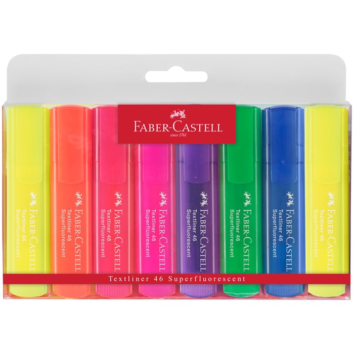 Набор текстовыделителей Faber-Castell "46 Superfluorescent" 7 флуоресцентных цв., 8 шт., 1-5мм, пластик. уп. R286666 - фото 609575