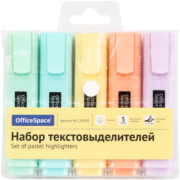 Набор текстовыделителей OfficeSpace 05цв., пастельные цвета, 1-5мм, европодвес R347850 - фото 609672