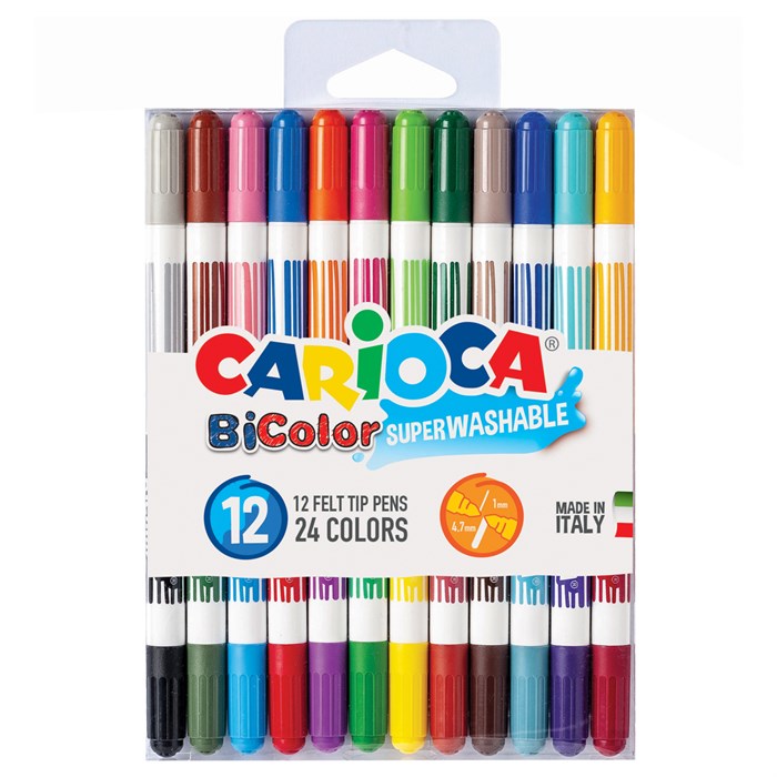 Фломастеры Carioca "Bi-Color" 24цв. 12шт., двухцветные, смываемые, блистер R262570 - фото 612046