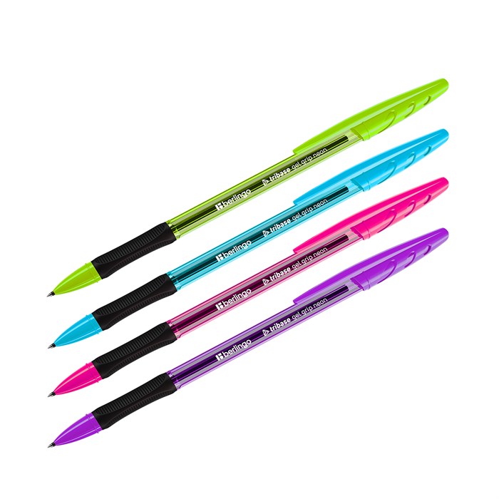 Ручка гелевая Berlingo "Tribase Gel grip neon" черная, 0,5мм, грип R362506 - фото 620741