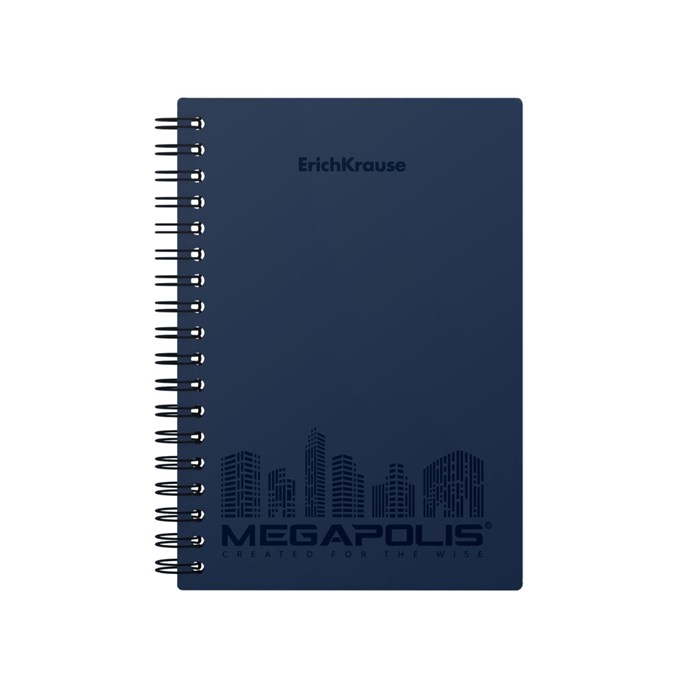 Тетрадь общая с пластиковой обложкой на спирали ErichKrause MEGAPOLIS®, синий, А6, 80 листов, клетка EK45945 - фото 627407