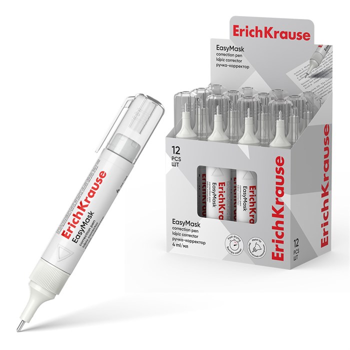 Ручка-корректор ErichKrause EasyMask, 4мл (в дисплее по 12 шт.) EK55988 - фото 639686