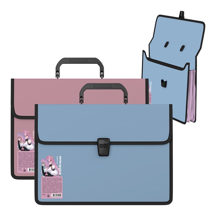 Портфель пластиковый ErichKrause Soft Manga, с 2 отделениями, с текстильной вставкой, A4, ассорти (в пакете по 1 шт.) EK61221 - фото 642151