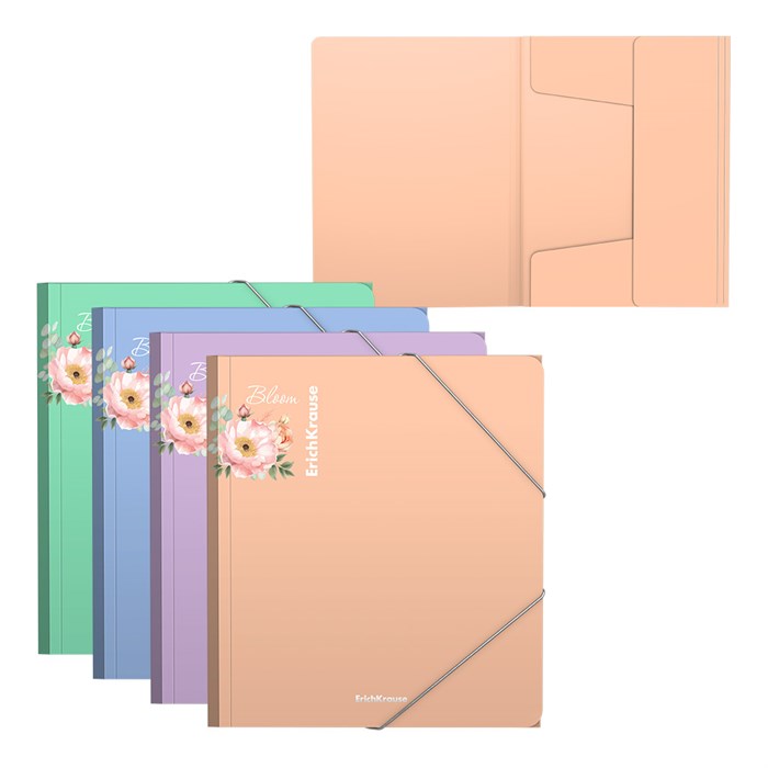 Папка для тетрадей на резинках пластиковая ErichKrause Matt Pastel Bloom, A5+, ассорти (в пакете по 4 шт.) EK61204 - фото 644074