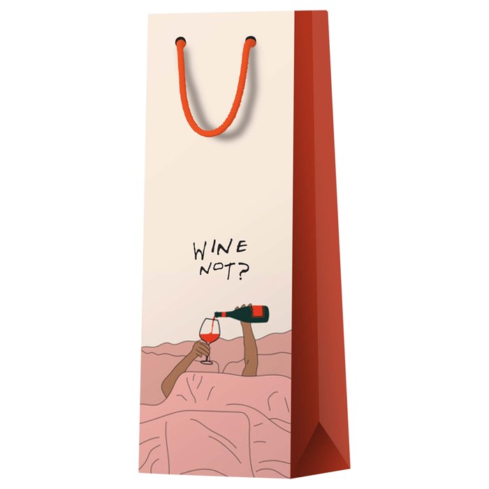 Пакет подарочный 12*36*8,5см MESHU "Wine not", глянцевая ламинация, под бутылку R354707 - фото 653998