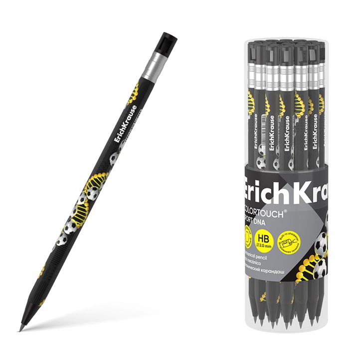 Карандаш механический ErichKrause ColorTouch® Sport DNA 2.0 мм, с точилкой, НВ (в тубусе по 24 шт.) EK60754 - фото 656590