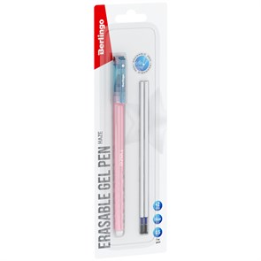 Ручка гелевая стираемая Berlingo "Haze" синяя, +2 сменных стержня, 0,5мм, прорезин. корпус, розовый