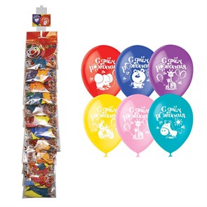 Воздушные шары,   5шт., М12/30см, ПатиБум "С Днем рождения", пастель+декор, ассорти, европ., стриплента