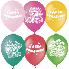 Воздушные шары,  25шт., М12/30см, ПатиБум "С Днем Рождения", пастель+декор