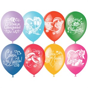 Воздушные шары, 50шт, M12/30см, "Свадебная тематика", пастель+декор